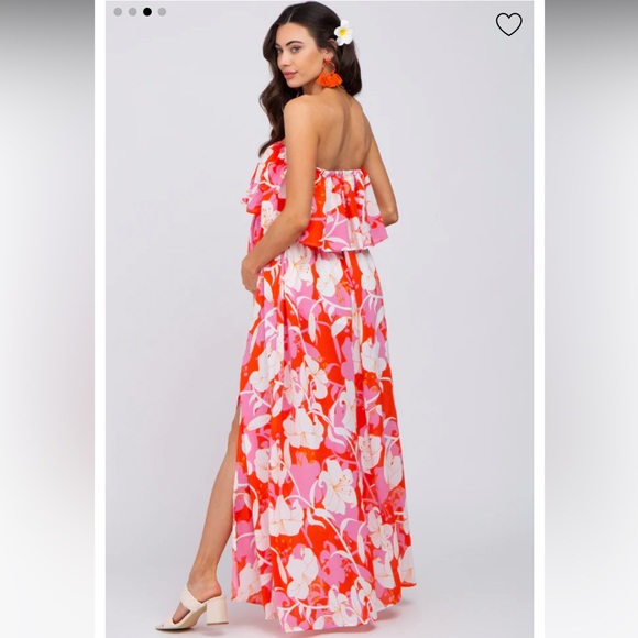 Pink Floral Flounce Strapless Maternity Maxi Dress - Picture 3 of 4